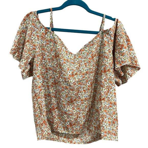Women's Floral Cold Shoulder Ruffle Sleeve Blouse Large - Picture 1 of 2